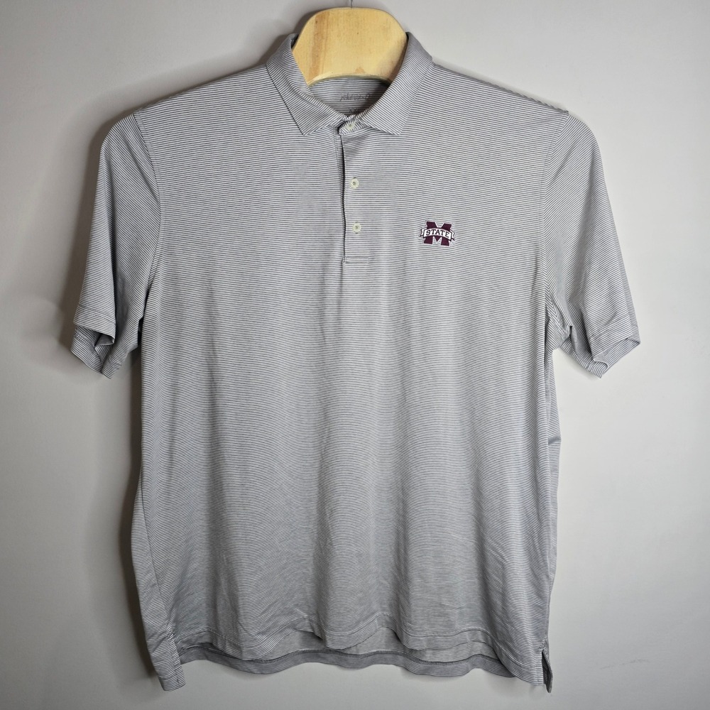 Johnnie-O Mens XXL Mississippi State Bulldogs Polo Shirt Gray Striped Golf Top - Picture 2 of 8